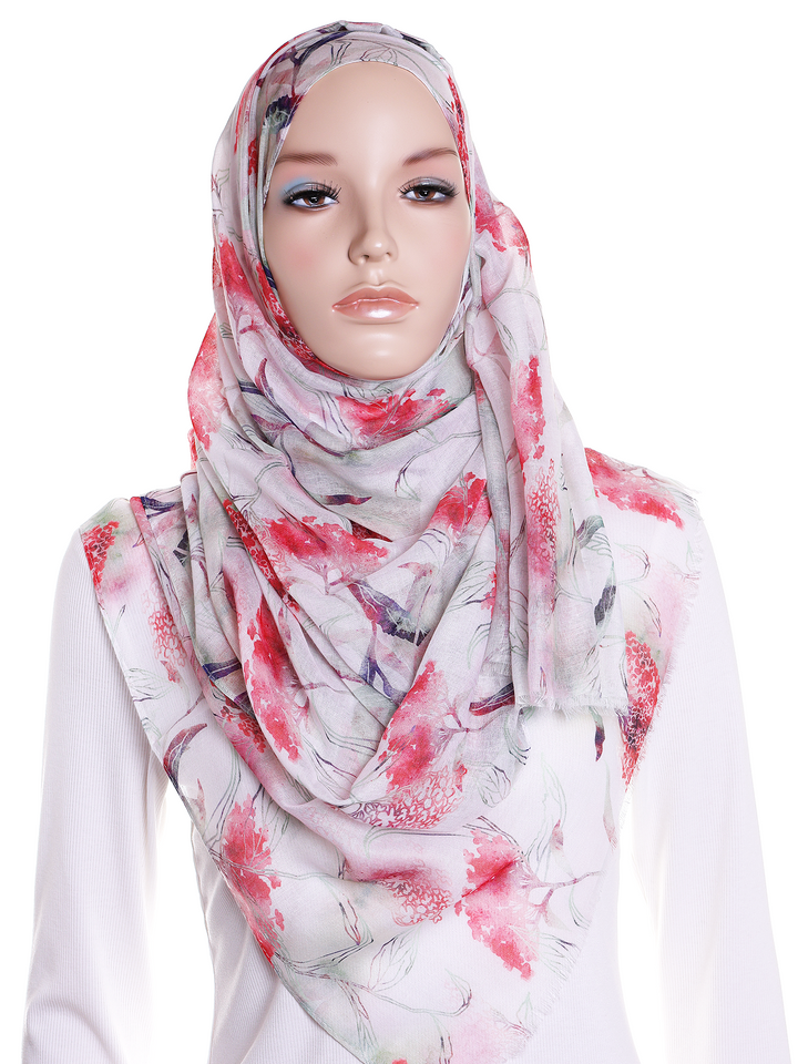 Red Artist Sketch Floral Hijab