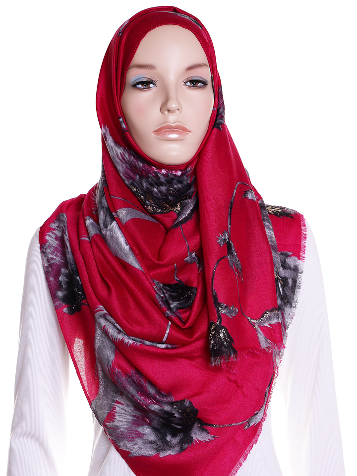 Dark Pink Foil Sketch Hijab