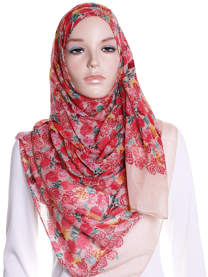 Beige Floral Garden Print Hijab