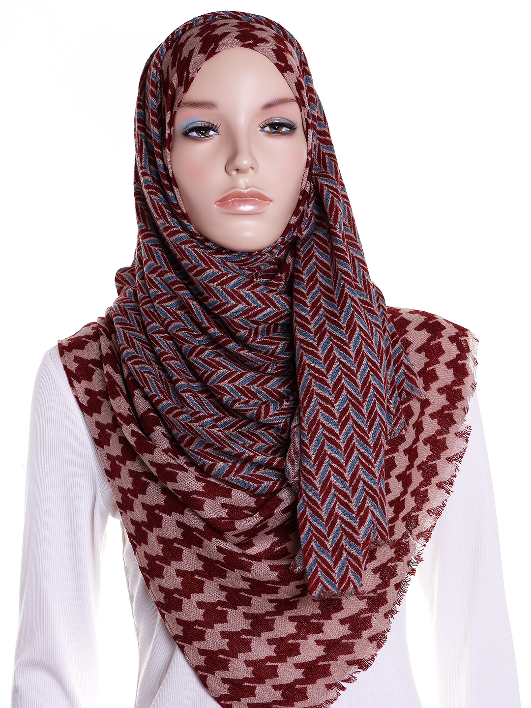 Blue & Maroon Herringbone Hijab