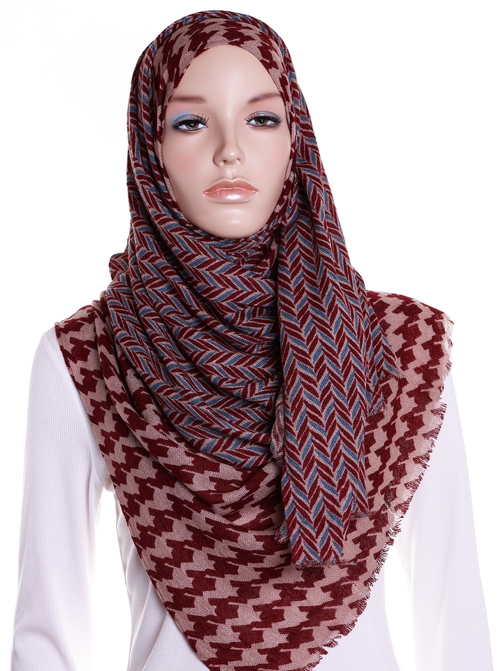 Blue & Maroon Herringbone Hijab