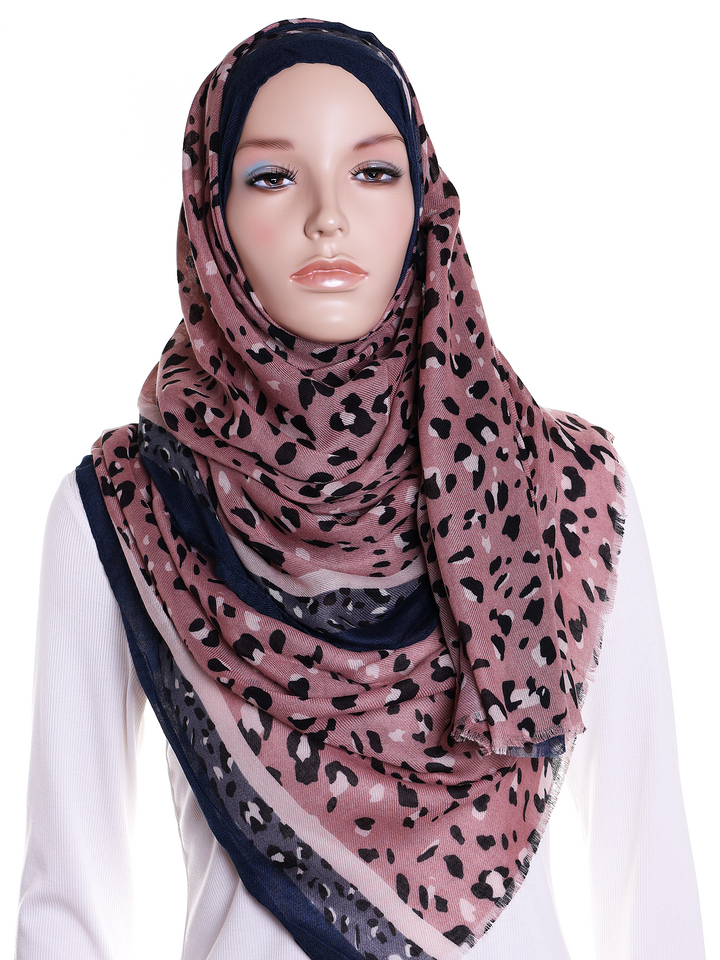 Mauve Leopard Border Print Hijab