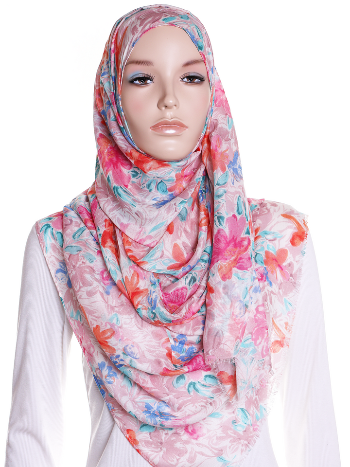 Pink Lily Floral Print Hijab