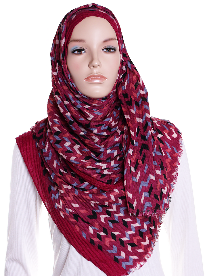 Dark Pink Pleated Waves Hijab