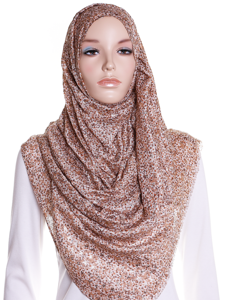 Beige Prairie Floral Print Hijab