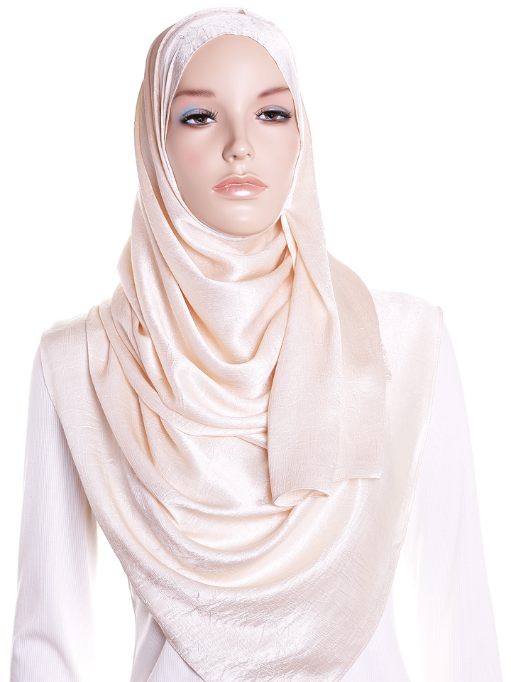 Cream Plain Crushed Satin Hijab