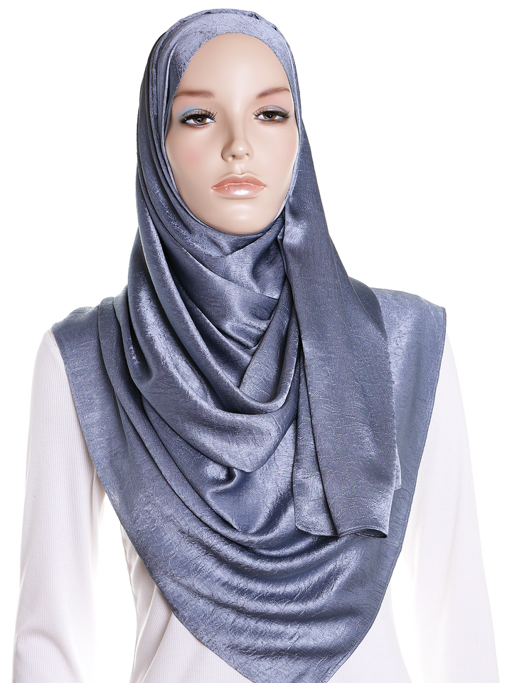 Denim Plain Crushed Satin Hijab