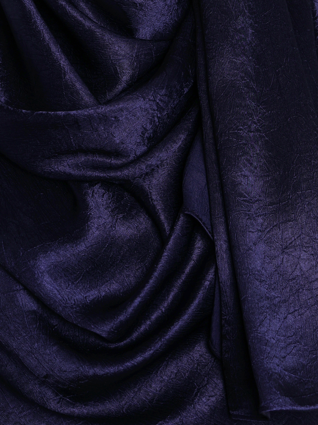 Navy Plain Crushed Satin Hijab