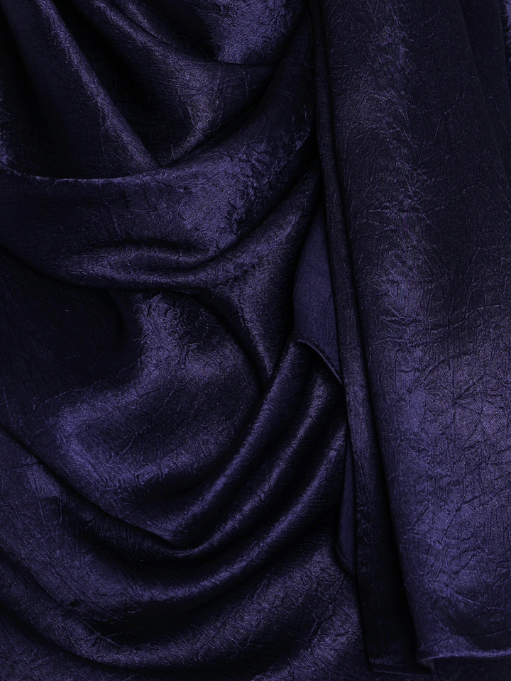 Navy Plain Crushed Satin Hijab