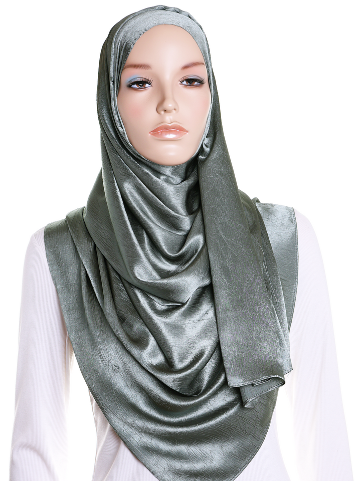 Sage Plain Crushed Satin Hijab