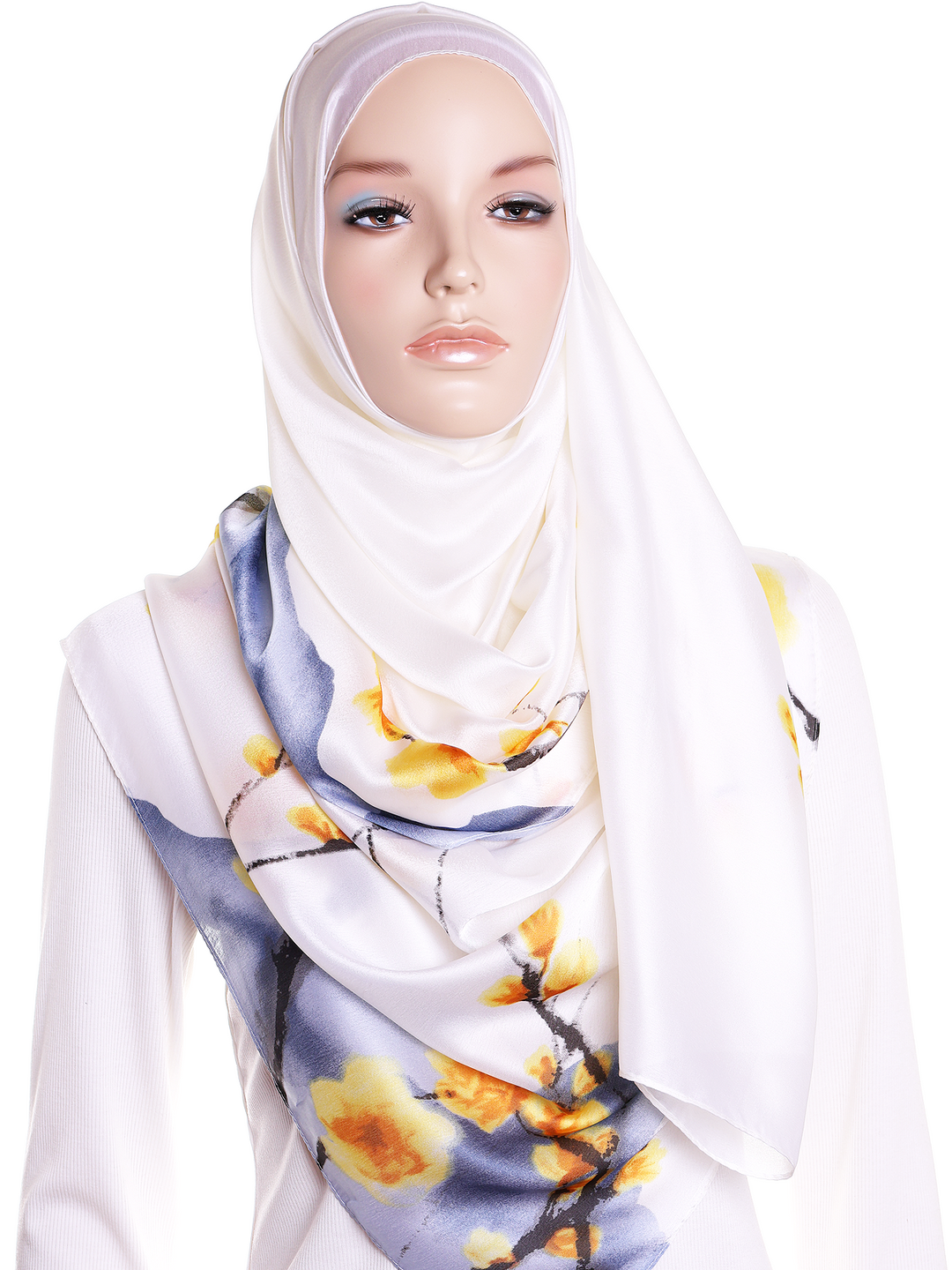 Cream Meadow Silk Print Hijab