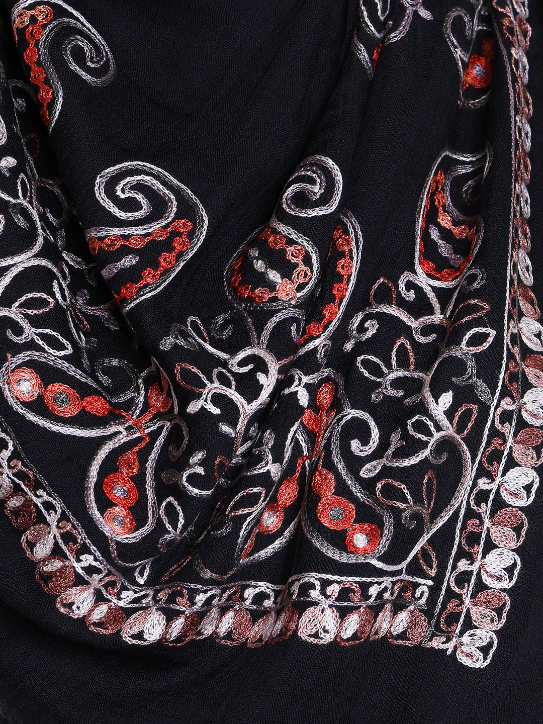 Black Paisley Embroidered Square Hijab