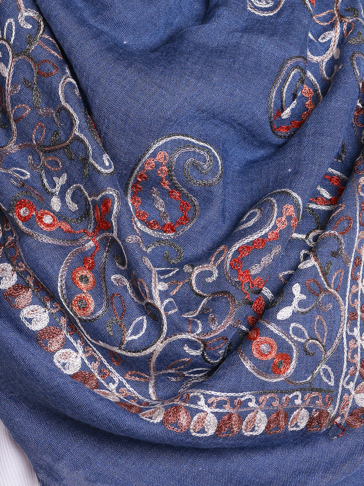 Denim Paisley Embroidered Square Hijab