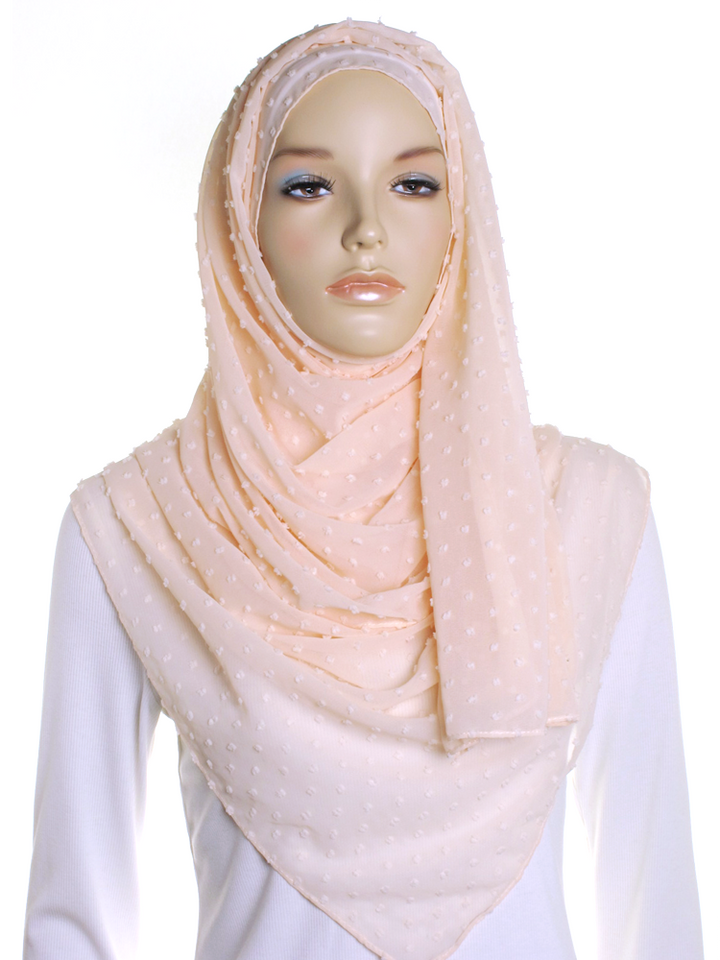 Light Peach Dotted Chiffon Hijab