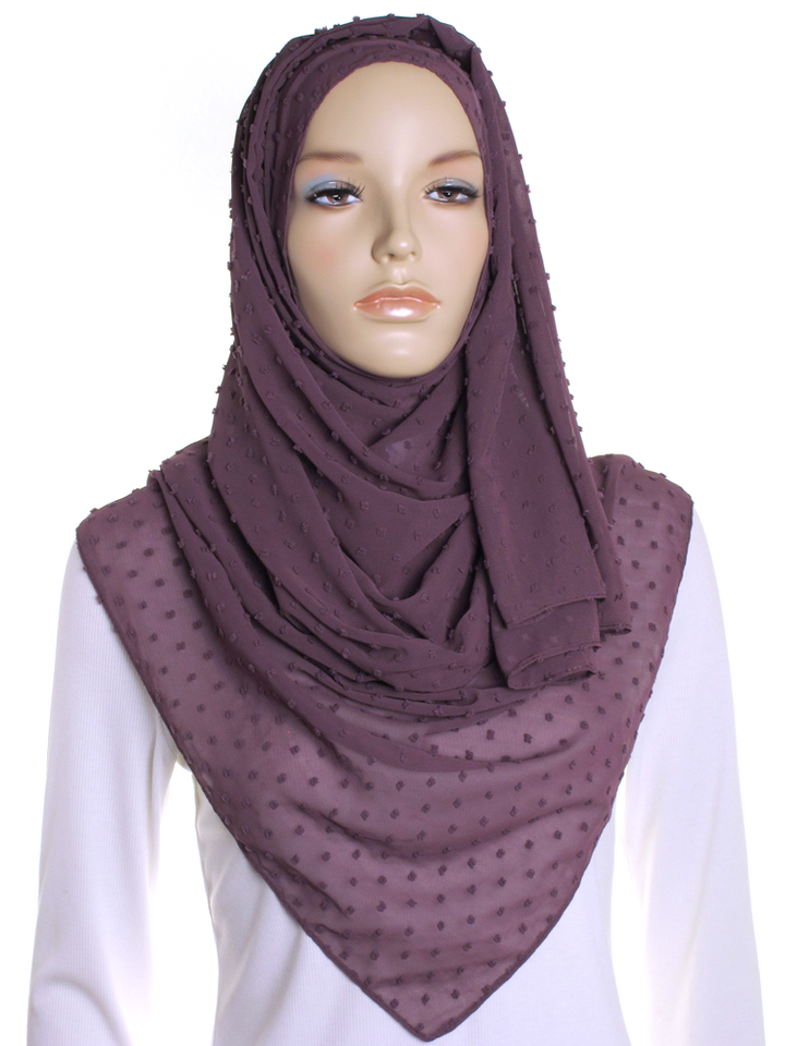 Plum Dotted Chiffon Hijab