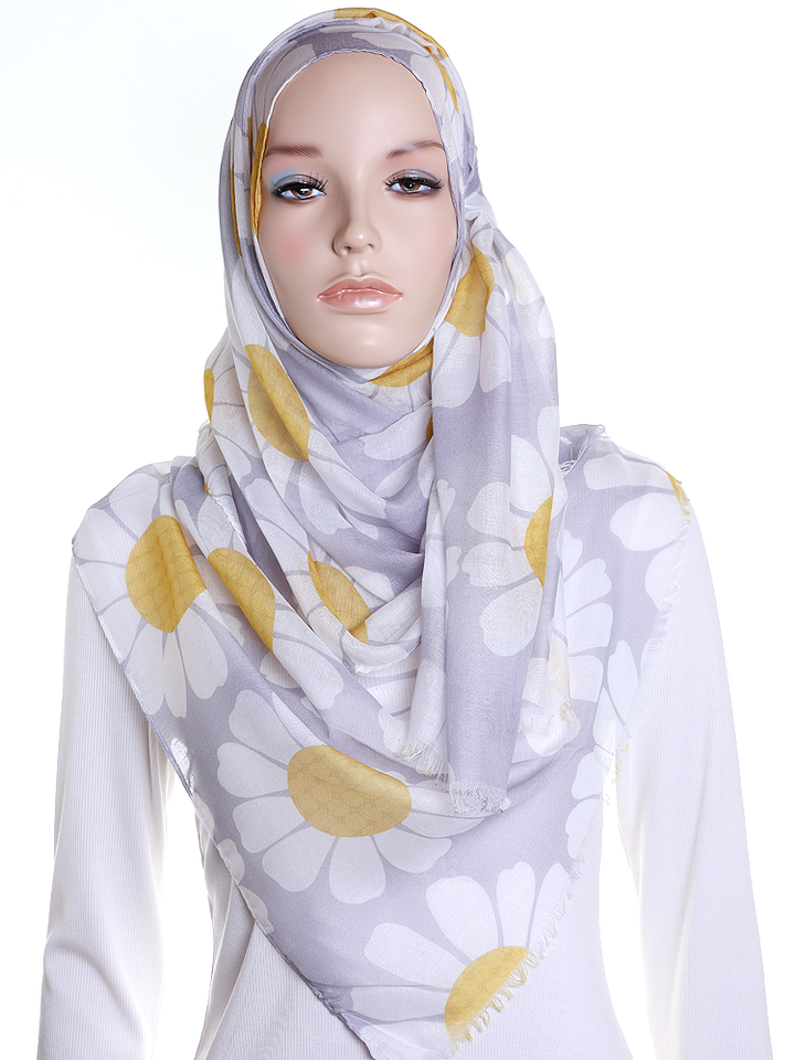 Grey Daisy Cotton Hijab