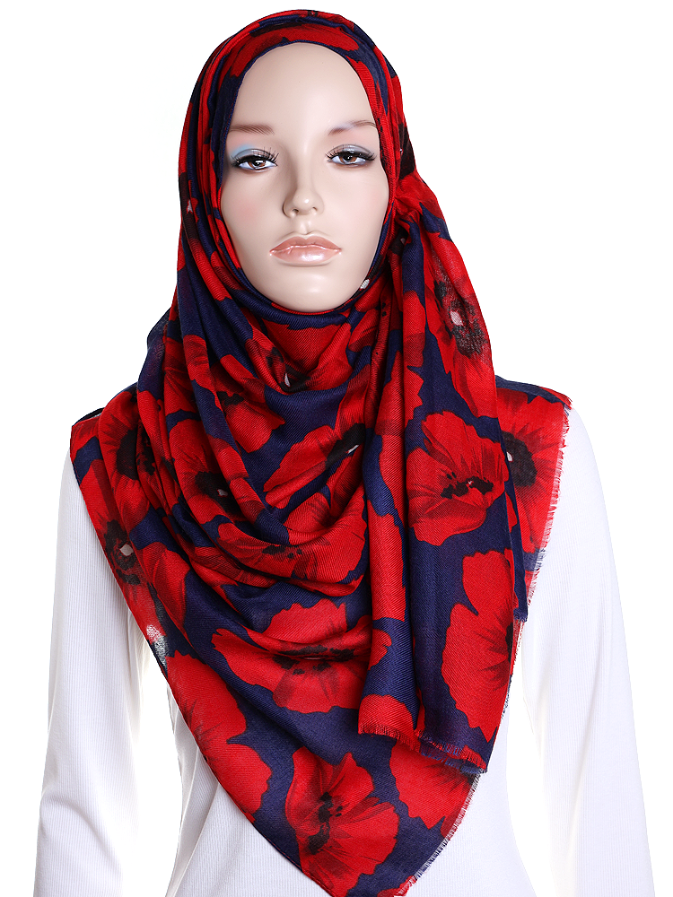 Navy Poppy Print Hijab