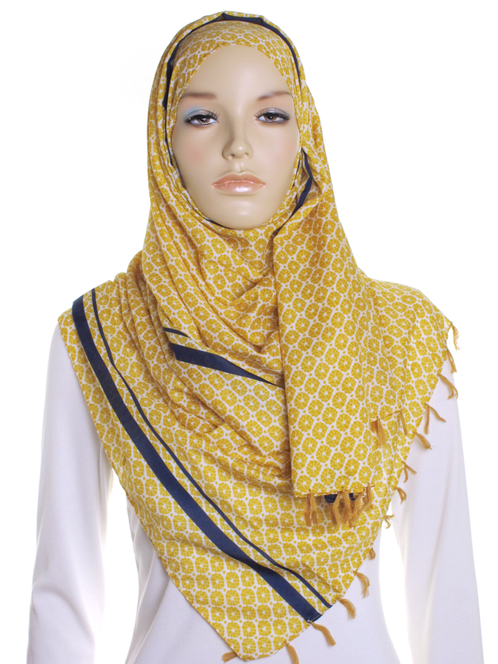 Mustard Patterned Tassel Print Hijab