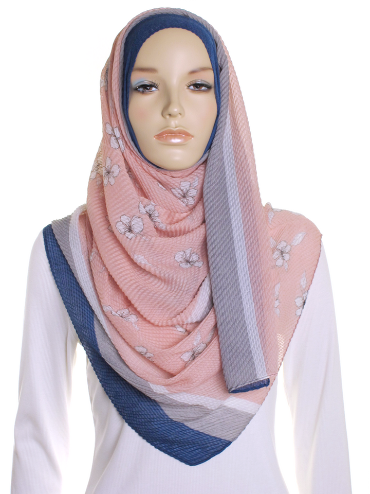 Pink Daisy Crinkle Cotton Hijab