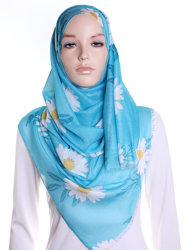 Teal Mini Daisy Cotton Hijab