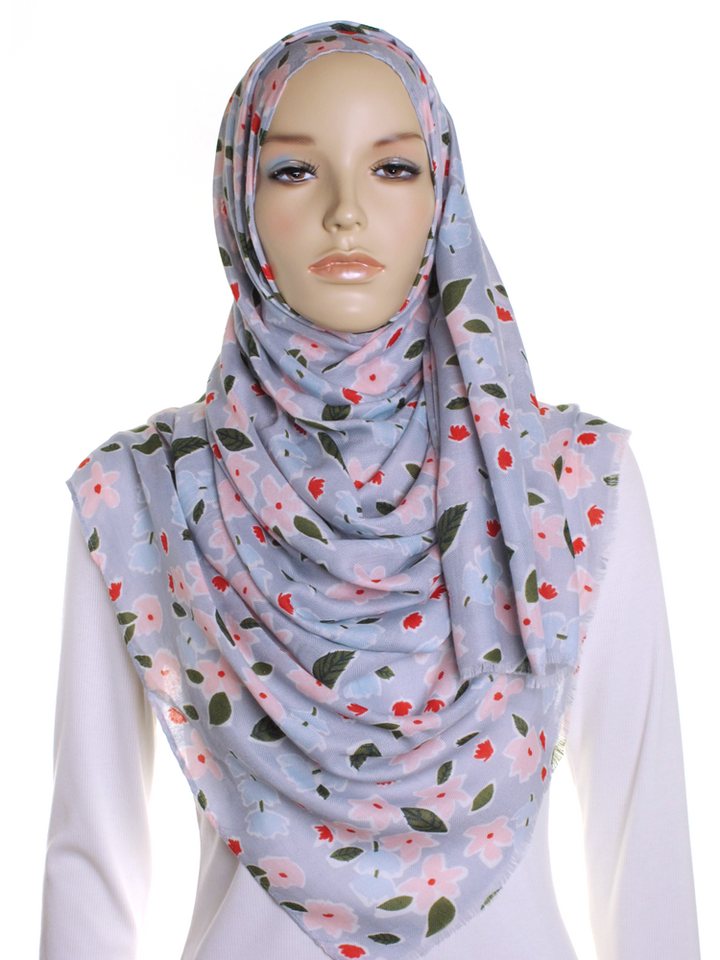 Silver Grey Ditsy Flower Print Hijab