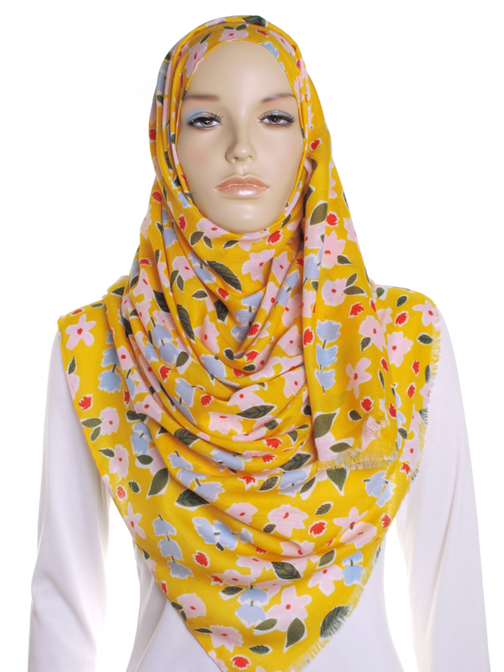 Yellow Ditsy Flower Print Hijab