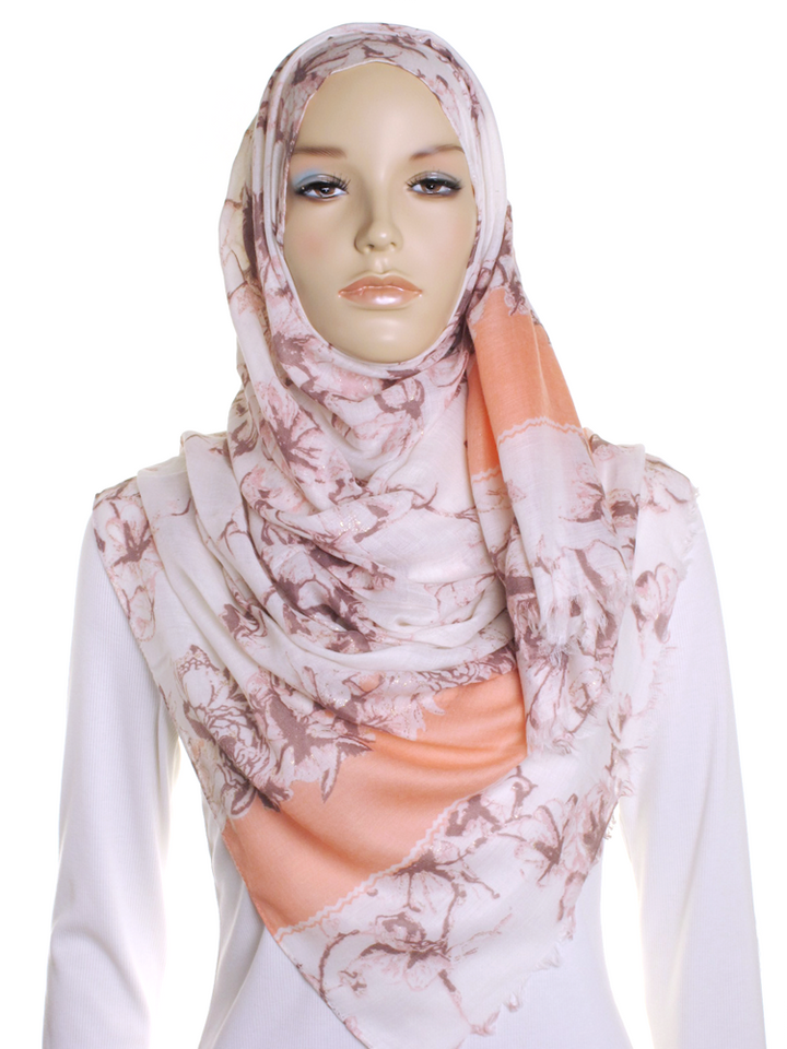 Peach Foil Flower Print Hijab