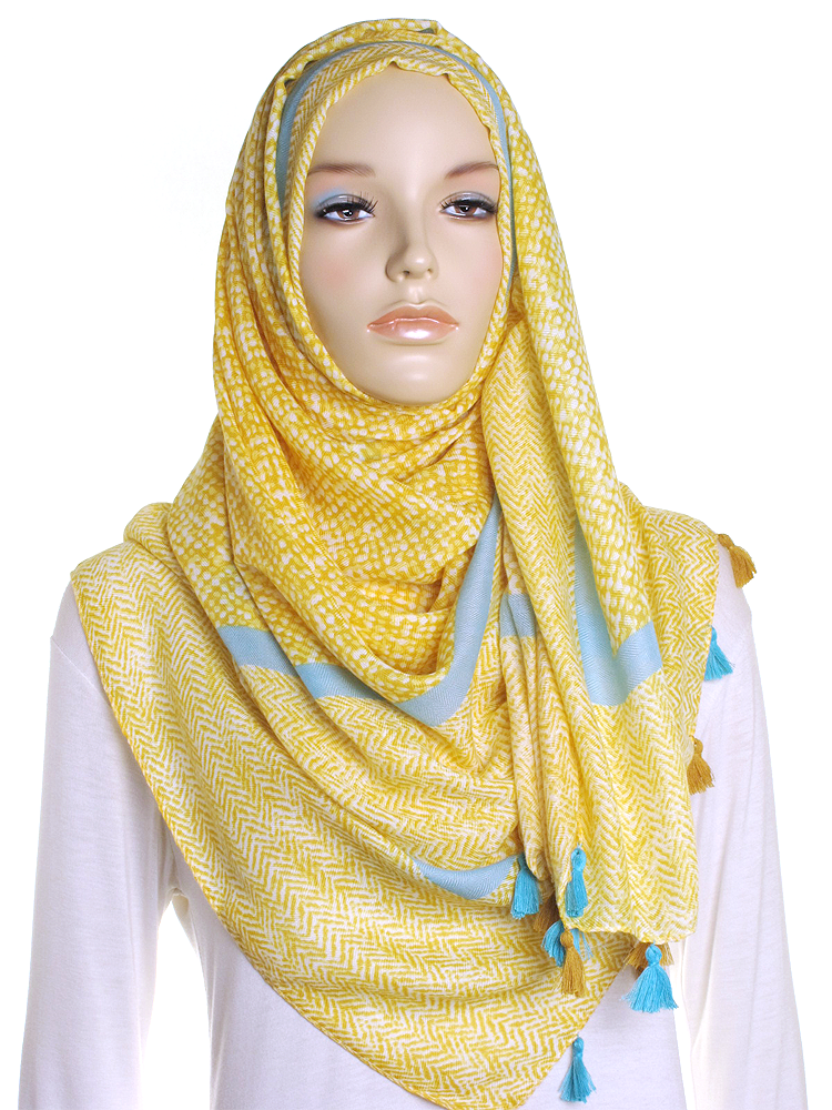 Yellow Herringbone Tassel Hijab