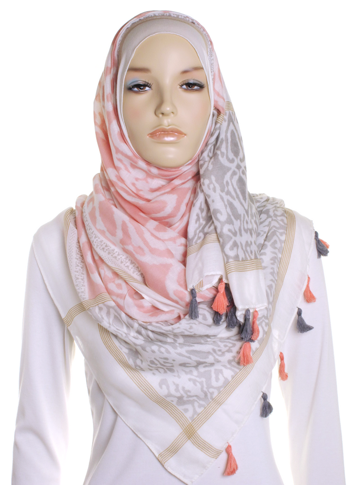 Pink & Grey Ikat Print Hijab