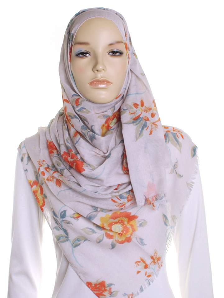 Taupe Pastel Floral Print Hijab