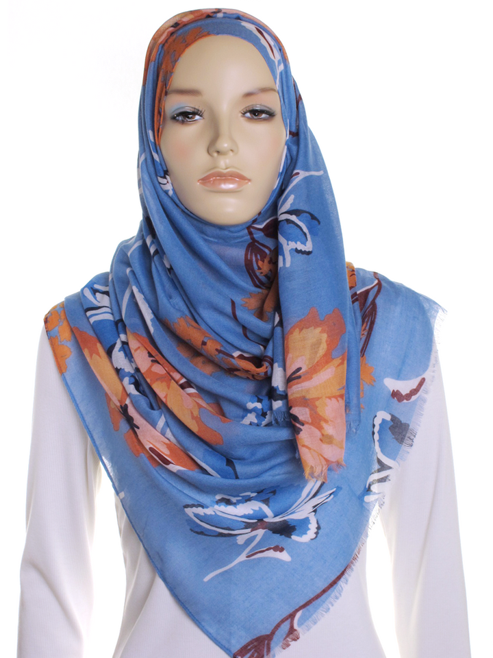 Blue Floral Sketch Print Hijab