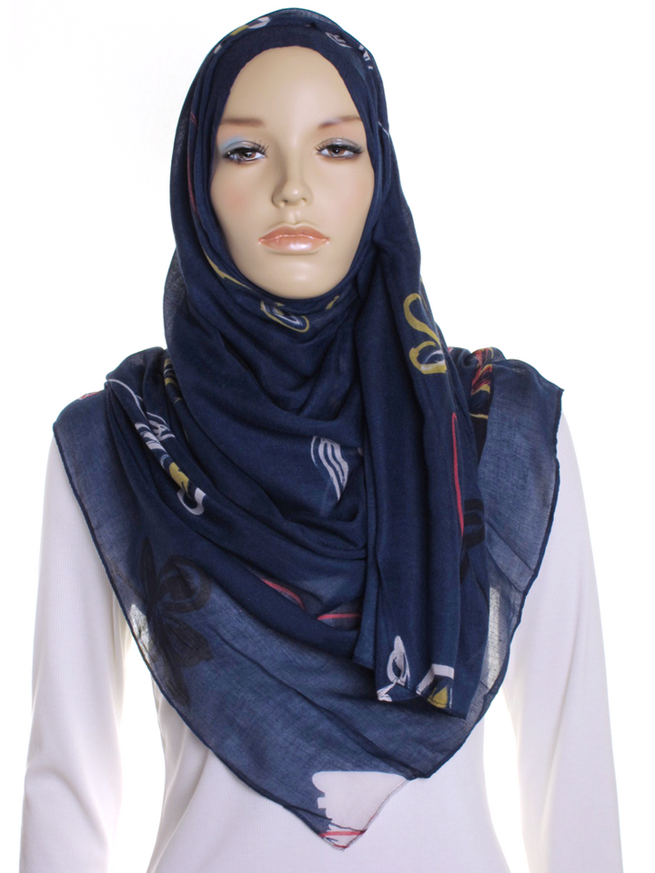 Navy Quick Sketch Print Hijab