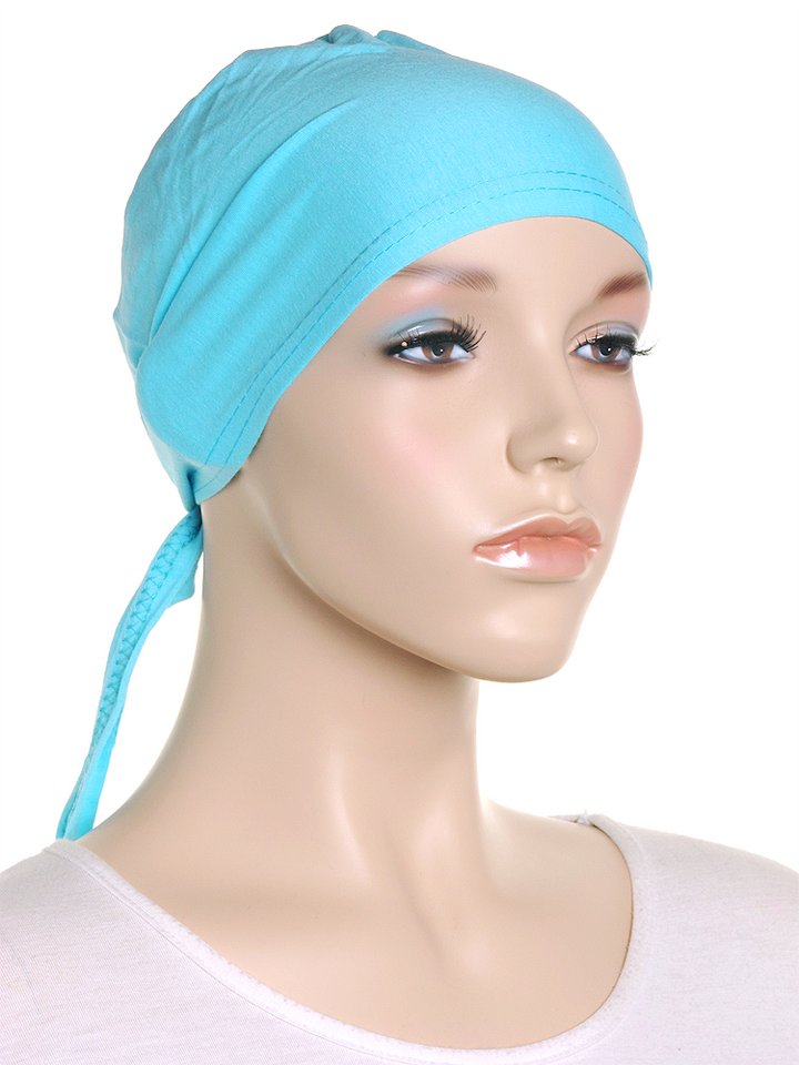 Cyan Blue Plain Tie Back Bonnet